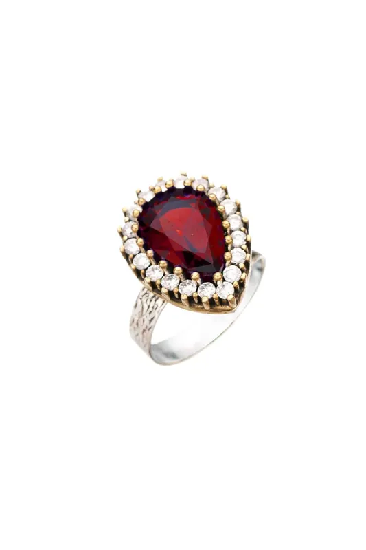 Beyisa Red Garnet Ruby Hürrem Sultan Adjustable Ring 925 Sterling Silver