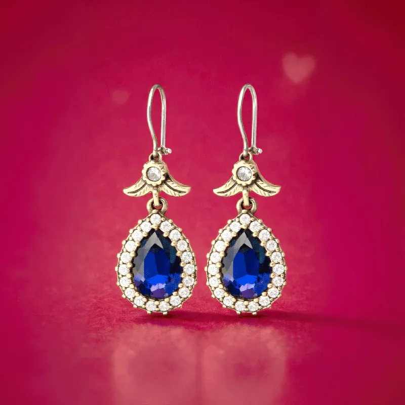 Beyisa Blue Sapphire Hürrem Didar Sultan Earrings 925 Sterling Silver