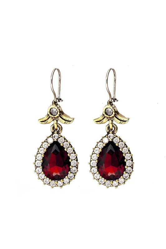 Beyisa Red Garnet Ruby Hürrem Didar Sultan Earrings 925 Sterling Silver