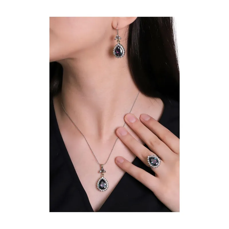 Beyisa Mystic Topaz Hürrem Sultan Silver Triple Set 925 Sterling Silver