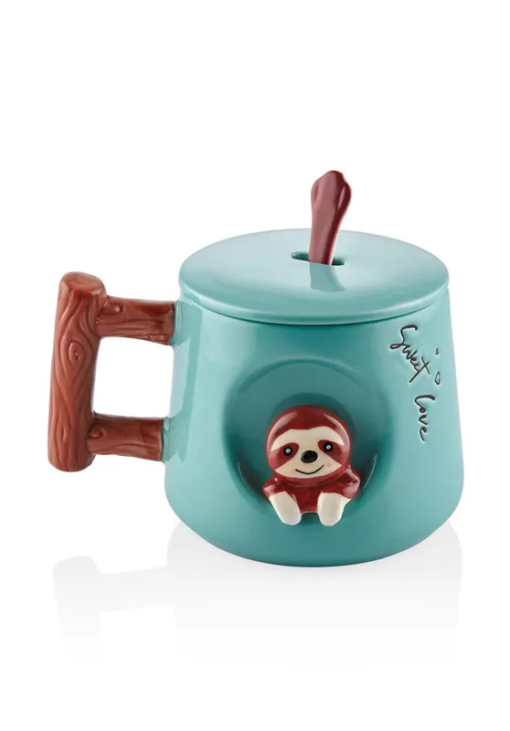 The Mia Sloth Mug with Lid and Spoon 370ml (12.51 fl oz)
