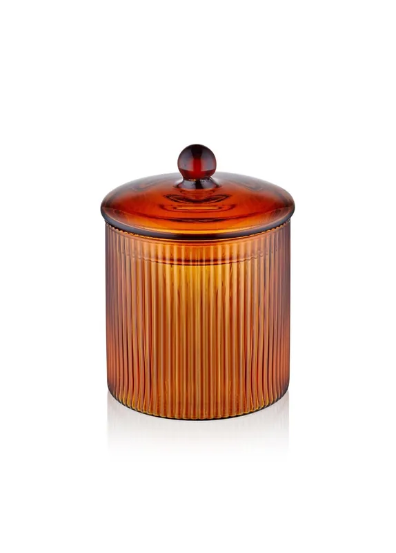 The Mia Striped Borosilicate Glass Sugar Bowl Amber 9x9x11 cm