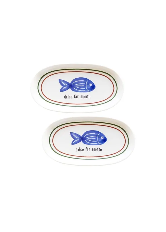 Fish Oval Service 2 Pieces 21 cm Fish Oval Ceramic Serving Plate Set of 2
