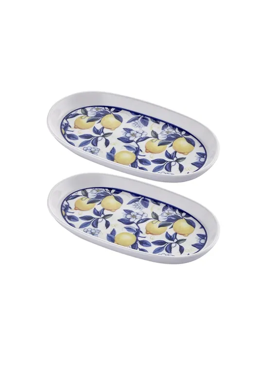 The Mia Odore Di Limone Oval Serving Set of 2 26 cm - Elegant & Stylish Ceramic Serving Plates