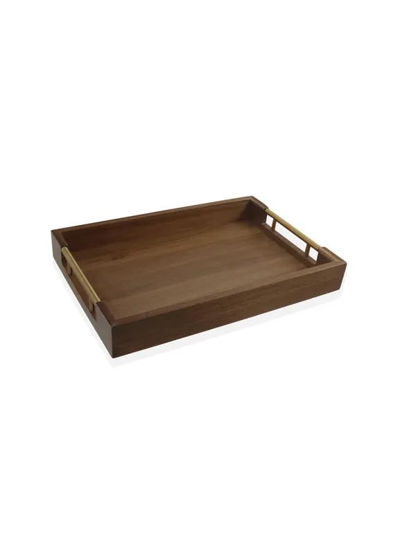 The Mia Natura Acacia Metal Handle Tray Gold 38x26x5 cm