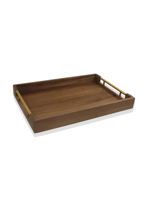 The Mia Natura Acacia Metal Handle Tray Gold 45x30x5 cm