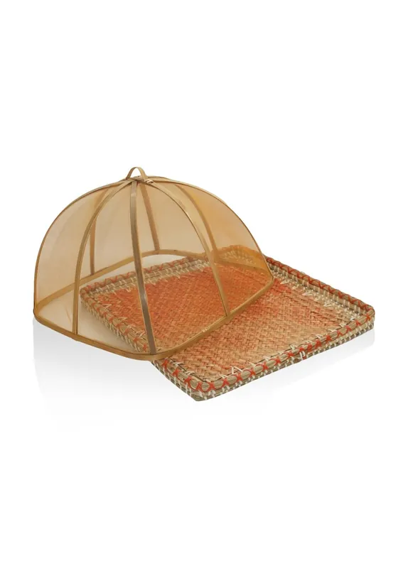 The Mia Transparent Bamboo Wicker Tray 38x38x24 cm