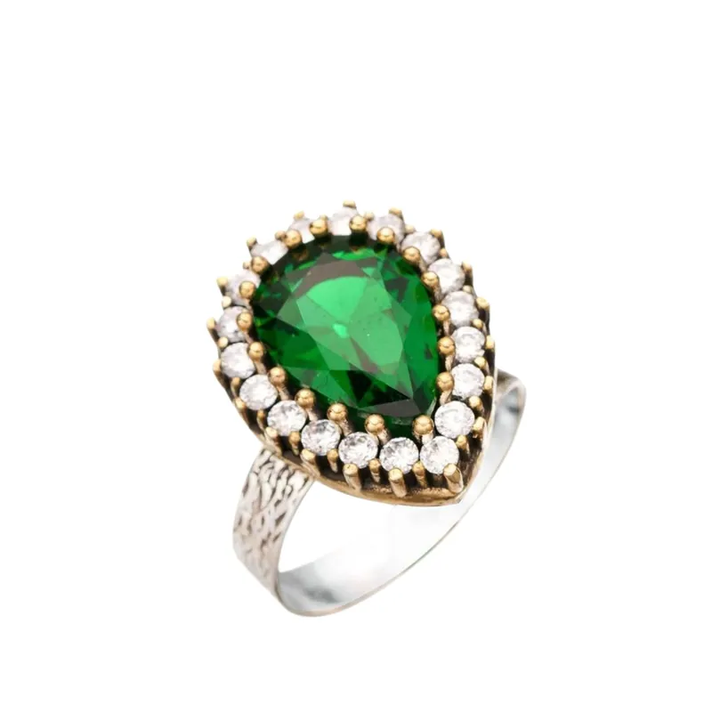 Beyisa Green Jade Emerald Hurrem Sultan Adjustable Ring 925 Sterling Silver