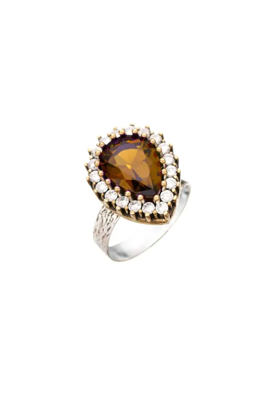Beyisa Yellow Citrine Hürrem Sultan Adjustable Women‘s Ring 925 Sterling Silver