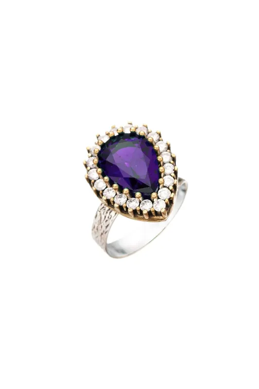 Beyisa Purple Amethyst Hürrem Sultan Adjustable Women‘s Ring 925 Sterling Silver