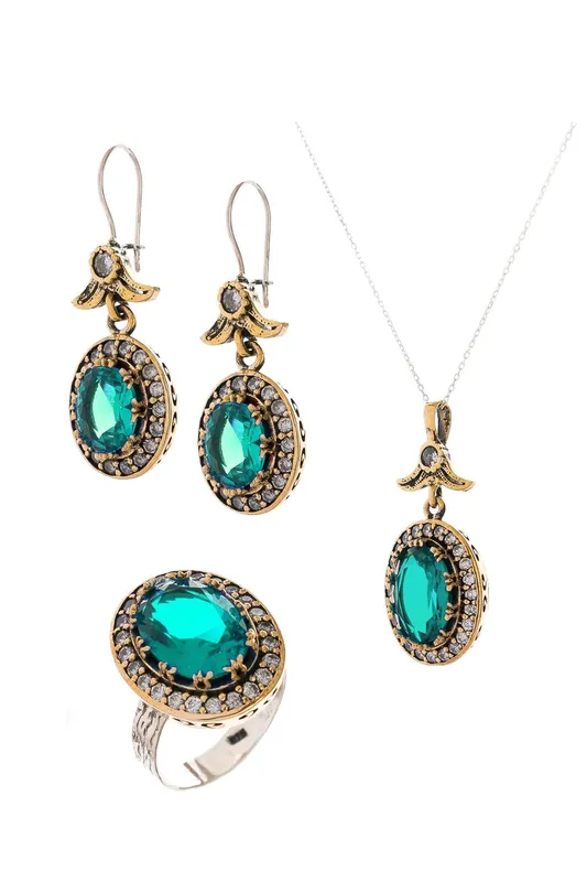 Beyisa Silver Aquamarine Gemstone Triple Set Jewelry 925 Sterling Silver