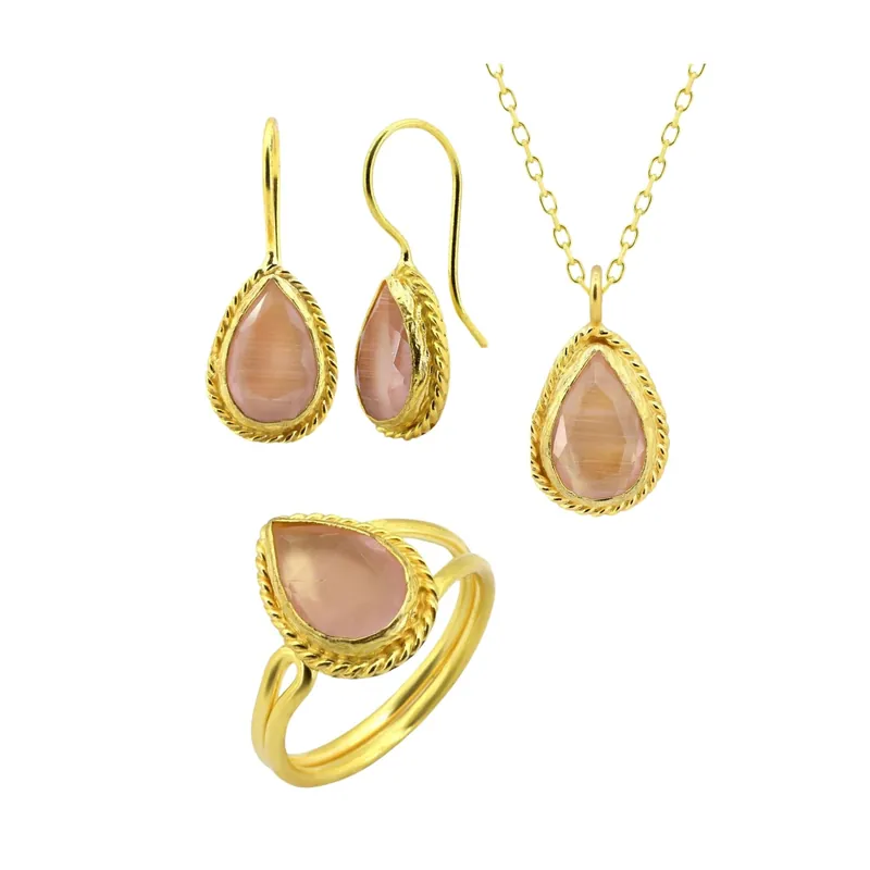 Beyisa Sunstone Series Winding Drop Cut Colored Onyx Triple Set 22K Gold