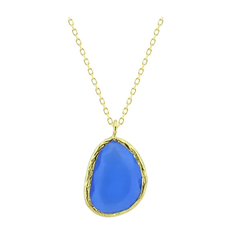 Beyisa Sun Stone Series Cat‘s Eye Bean Cut Blue Necklace 22K Gold