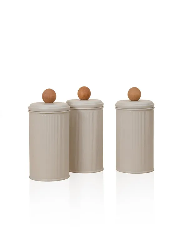 The Mia Stripe Tea Coffee Sugar Jar Beige 1.20L (40.58)