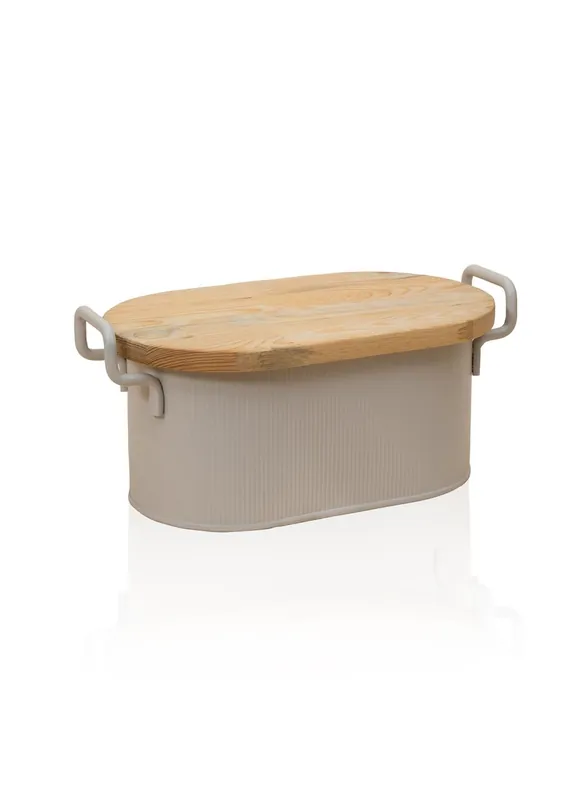 The Mia Stripe Wooden Lid Bread Storage Box Beige