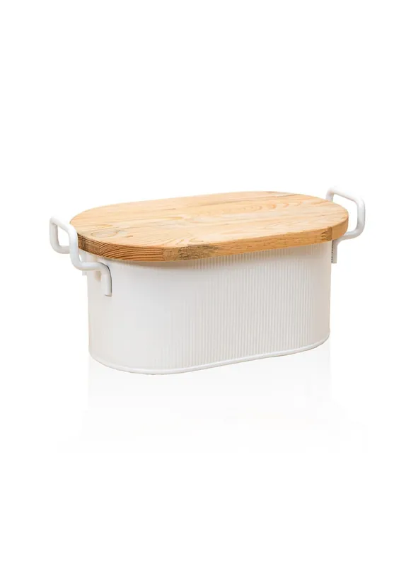 The Mia Stripe Wooden Lid Bread Storage Box White 40x22x18 cm
