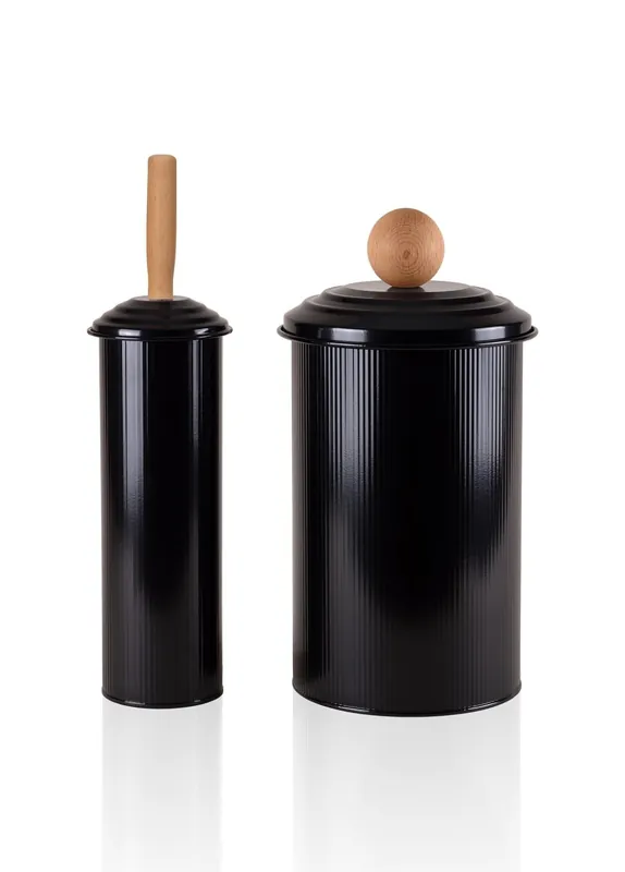 Stripe Trash Can & Toilet Brush Bathroom Set Black