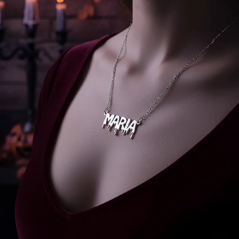 Beyisa Halloween Dripping Letter Style – 925 Sterling Silver Personalized Necklace