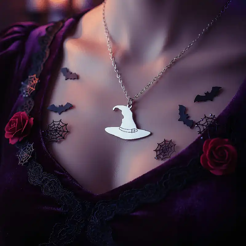 Halloween Witch Hat – 925 Sterling Silver Necklace