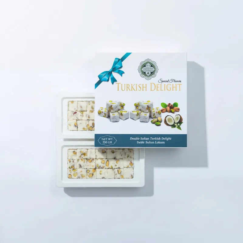 Meşhur Safranbolu Lokumcusu Turkish Delight Double Sultan with Pistachio Covered Coconut