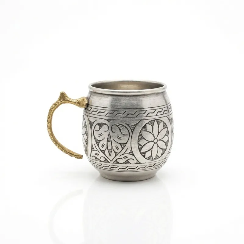 Bakırzen Hand-Carved Copper Cup Silver 350ml (11.83 fl oz)