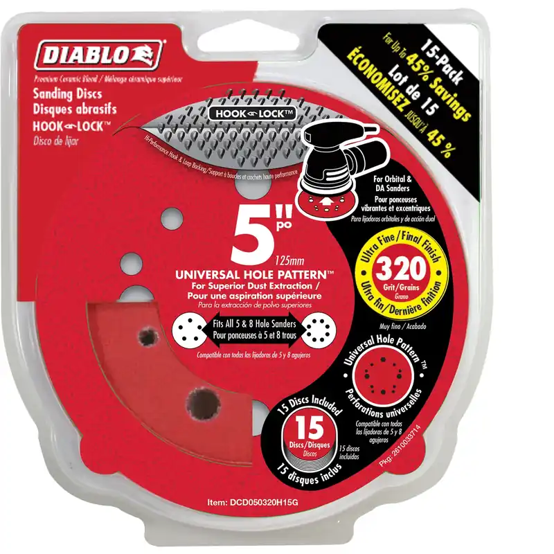 5 In. Ceramic Blend Hook And Lock Sanding Disc 320 Grit Super Fine 15 Pk
