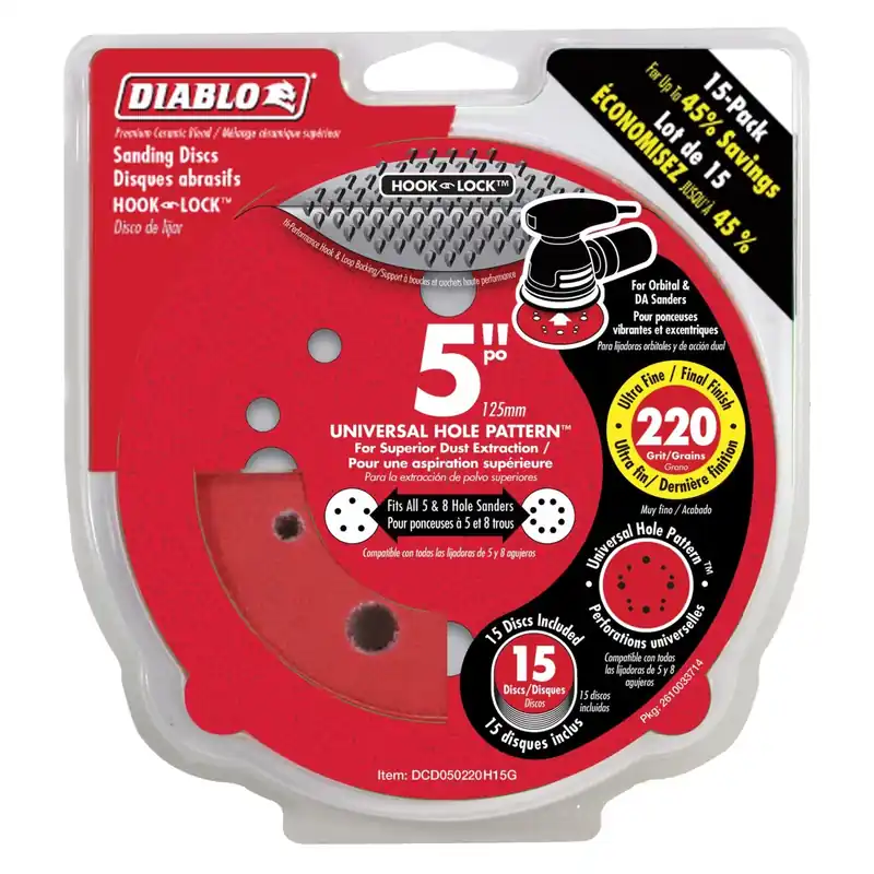5 In. Ceramic Blend Hook And Lock Sanding Disc 220 Grit Ultra Fine 15 Pk