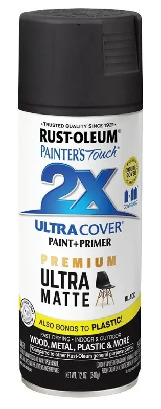 Painter‘s Touch 2x Premium Ultra Matte Spray Paint, Black, 12-oz.