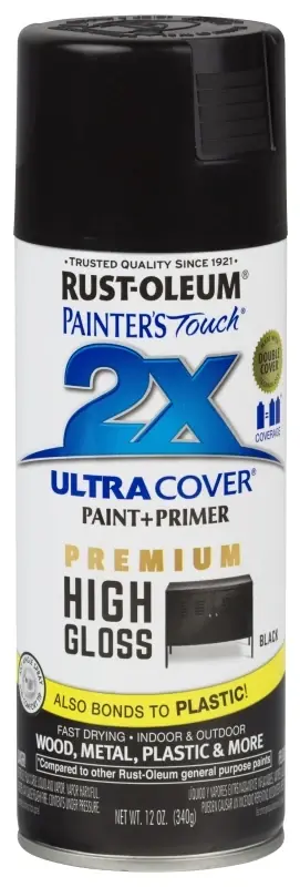Painter‘s Touch 2x Premium High-gloss Spray Paint, Black, 12-oz.