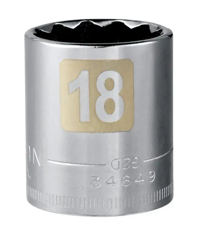 18 Mm X 3/8 In. Drive Metric 12 Point Standard Socket - Single Piece