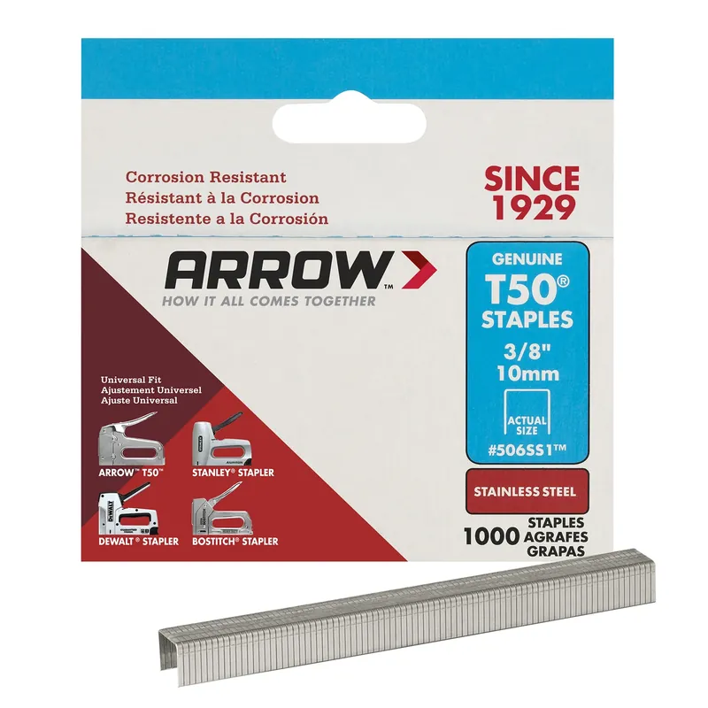 T50 3/8 In. W X 3/8 In. L 18 Ga. Flat Crown Heavy Duty Staples 1000 Pk