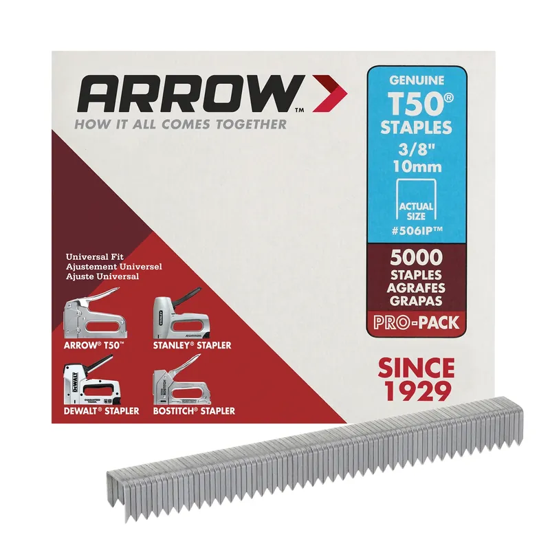 T50 3/8 In. W X 3/8 In. L 18 Ga. Flat Crown Heavy Duty Staples 5000 Pk