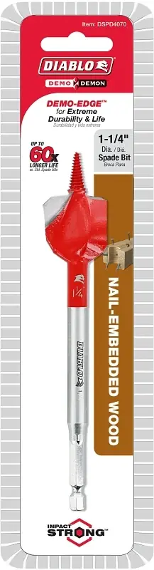 Demo Demon 1-1/4 In. X 6 In. L High Carbon Steel Nail-embedded Wood Spade Bit Hex Shank 1 Pk