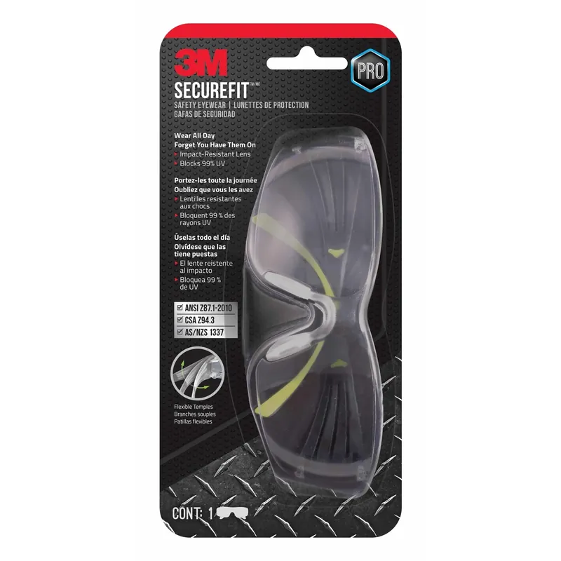 Securefit Anti-fog Safety Glasses Clear Lens Black/green Frame 1 Pc