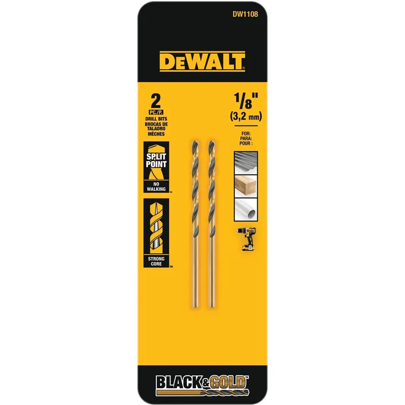 Black & Gold 1/8 In. X 2.75 In. L High Speed Steel Split Point Drill Bit Round Shank 2 Pc