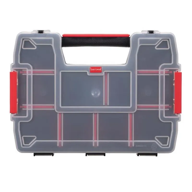 10‑compartment Stackable Plastic Storage Organizer – Black/red
