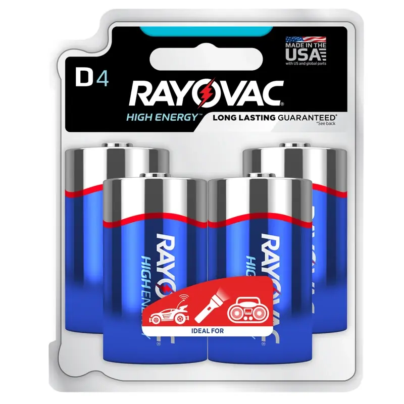 High Energy D Alkaline Batteries 4 Pk Carded