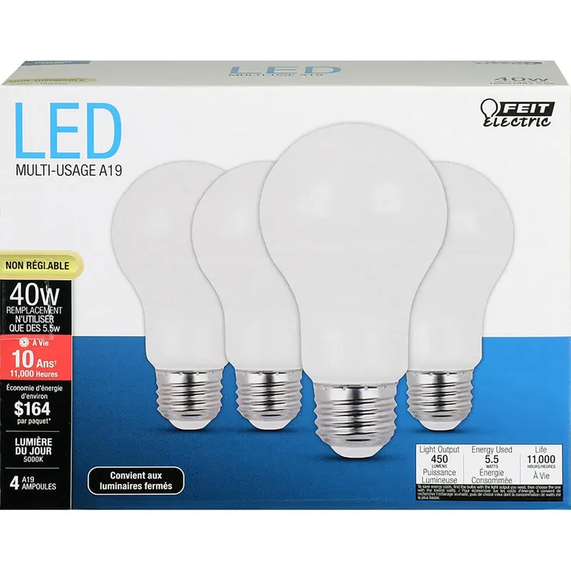 A19 E26 (medium) Led Bulb Daylight 40 Watt Equivalence 4 Pk