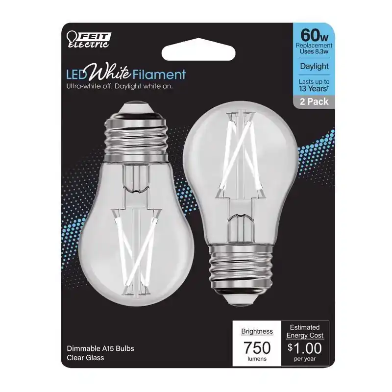 White A15 E26 (medium) Filament Led Bulb Daylight 60 Watt Equivalence 2 Pk