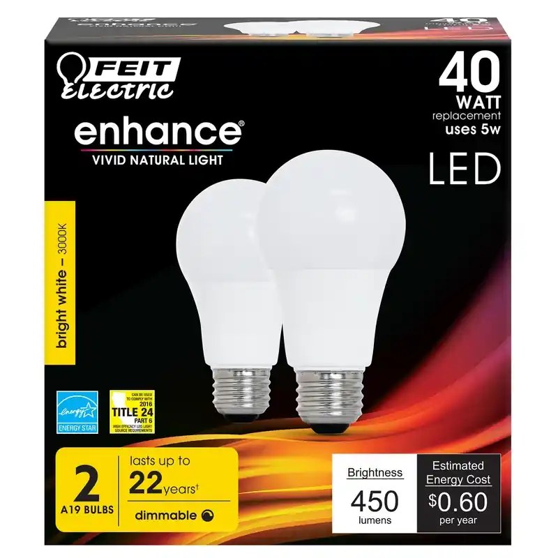 Enhance A19 E26 (medium) Led Bulb Bright White 40 Watt Equivalence 2 Pk