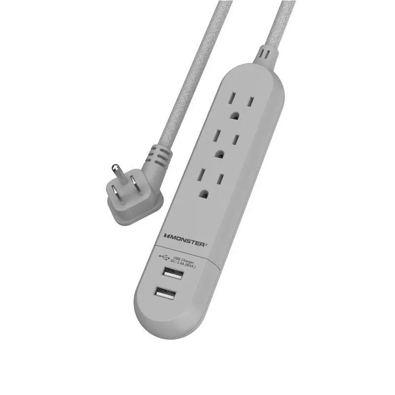 Monster Just Power It Up 4 Ft. L 3 Outlets Power Strip Gray