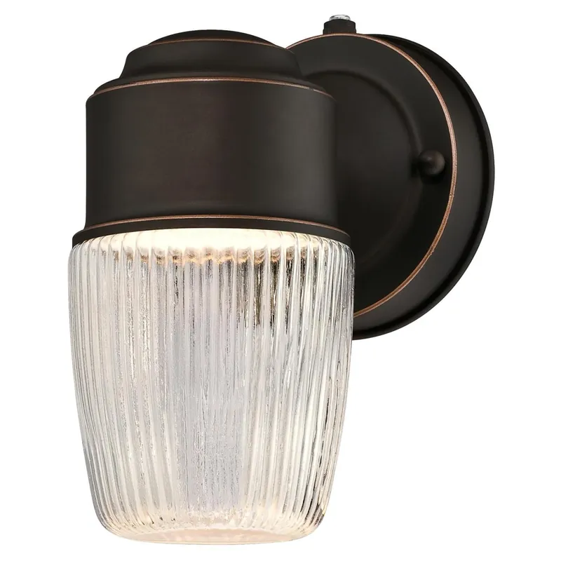 Led Wall Lantern Fixture, Clear Ribbed Glass, Bronze, 7.59 X 4.41 In.
