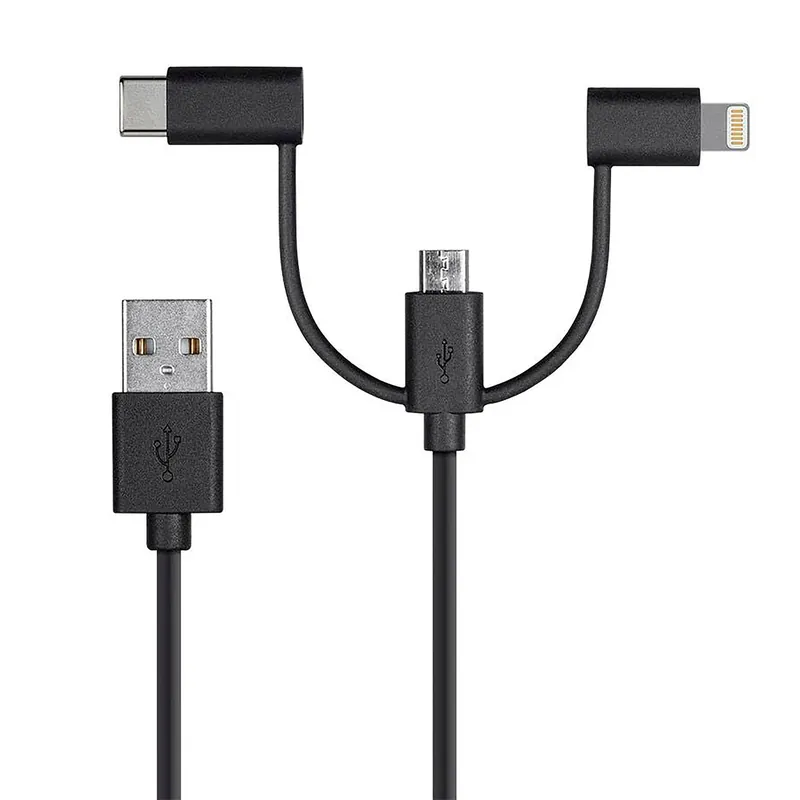 Lightning, Type C And Micro Usb Cable 3 Ft. Black - Versatile Charging Solution