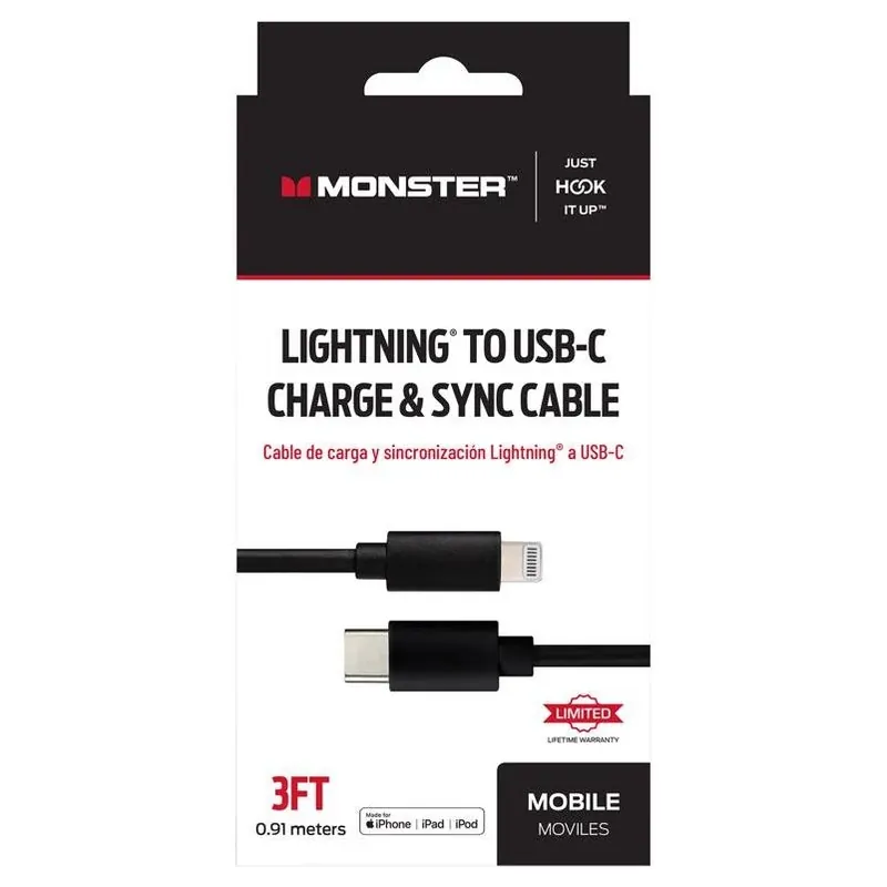 Just Hook It Up 3‑foot Lightning To Usb‑c Charging & Sync Cable – Black
