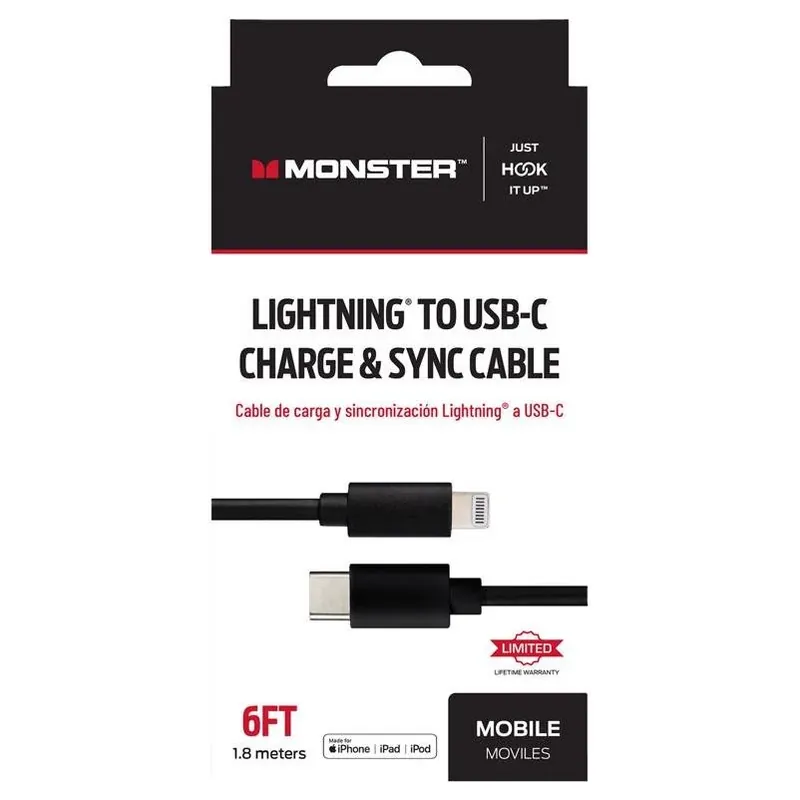 Just Hook It Up 6‑foot Lightning To Usb‑c Fast Charge & Sync Cable – Black