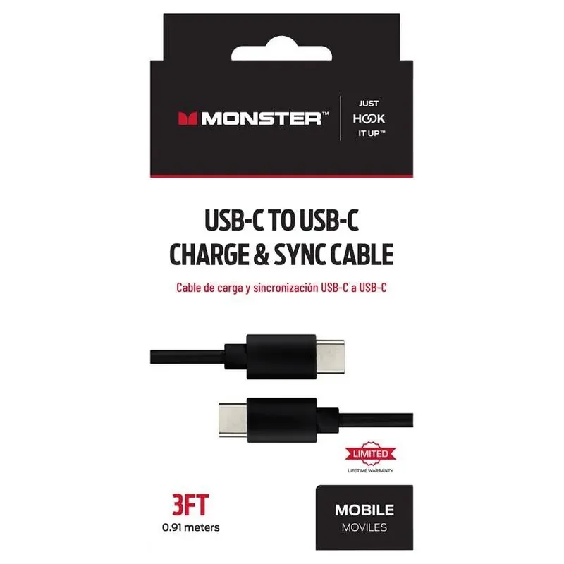 Just Hook It Up Usb‑c To Usb‑c 3‑foot Fast Charging & Sync Cable – Black
