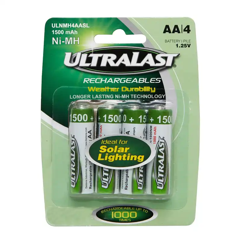 Ultralast Nimh Aa 1.2 V 1.5 Mah Solar Rechargeable Battery 4 Pk