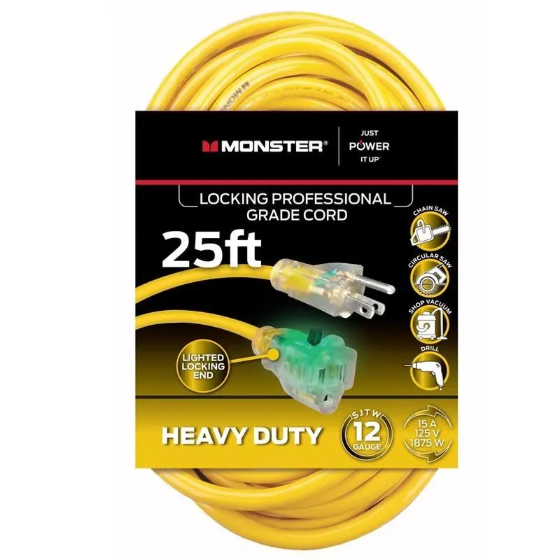 Just Power It Up 25‑foot Yellow Outdoor Heavy‑duty Extension Cord – 12/3 Sjtw, 15a, 125v