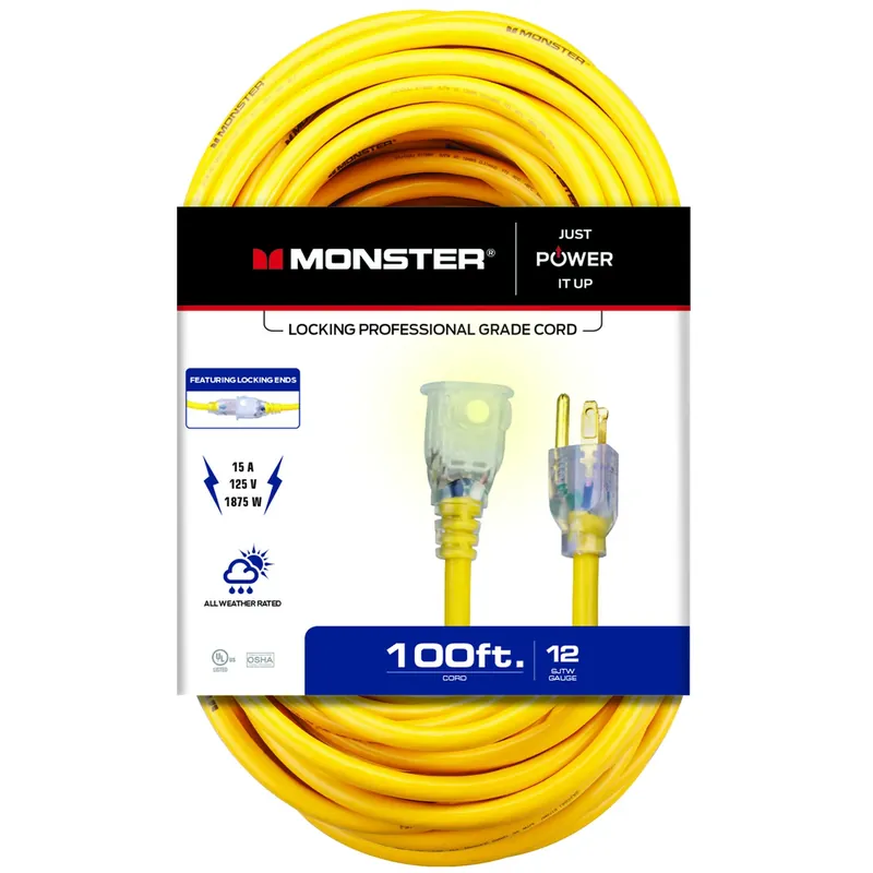 Just Power It Up Outdoor 100 Ft. L Yellow Extension Cord 12/3 Sjtw