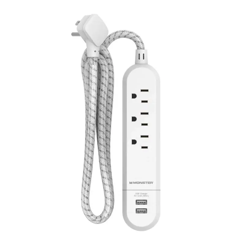 4 Ft Power Strip With 3 Outlets And Usb Ports White